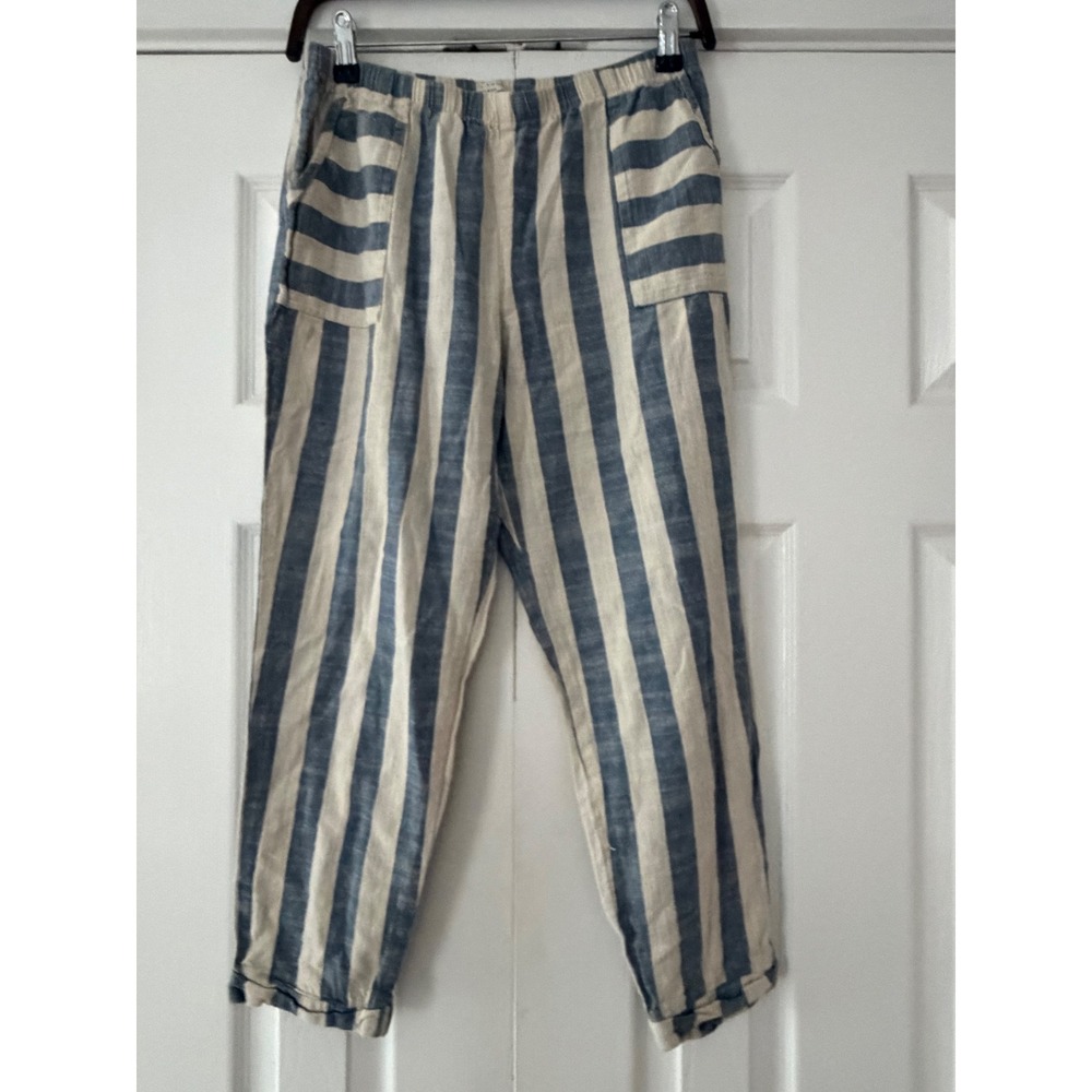 Final Touch Blue White Striped Linen Blend Tapered Pants Size M Made in USA
